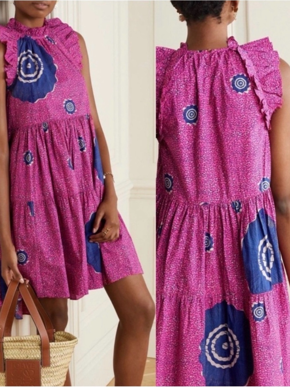 Ulla Johnson Pink and Navy Floral High-Low Dress - Picture 5 of 5